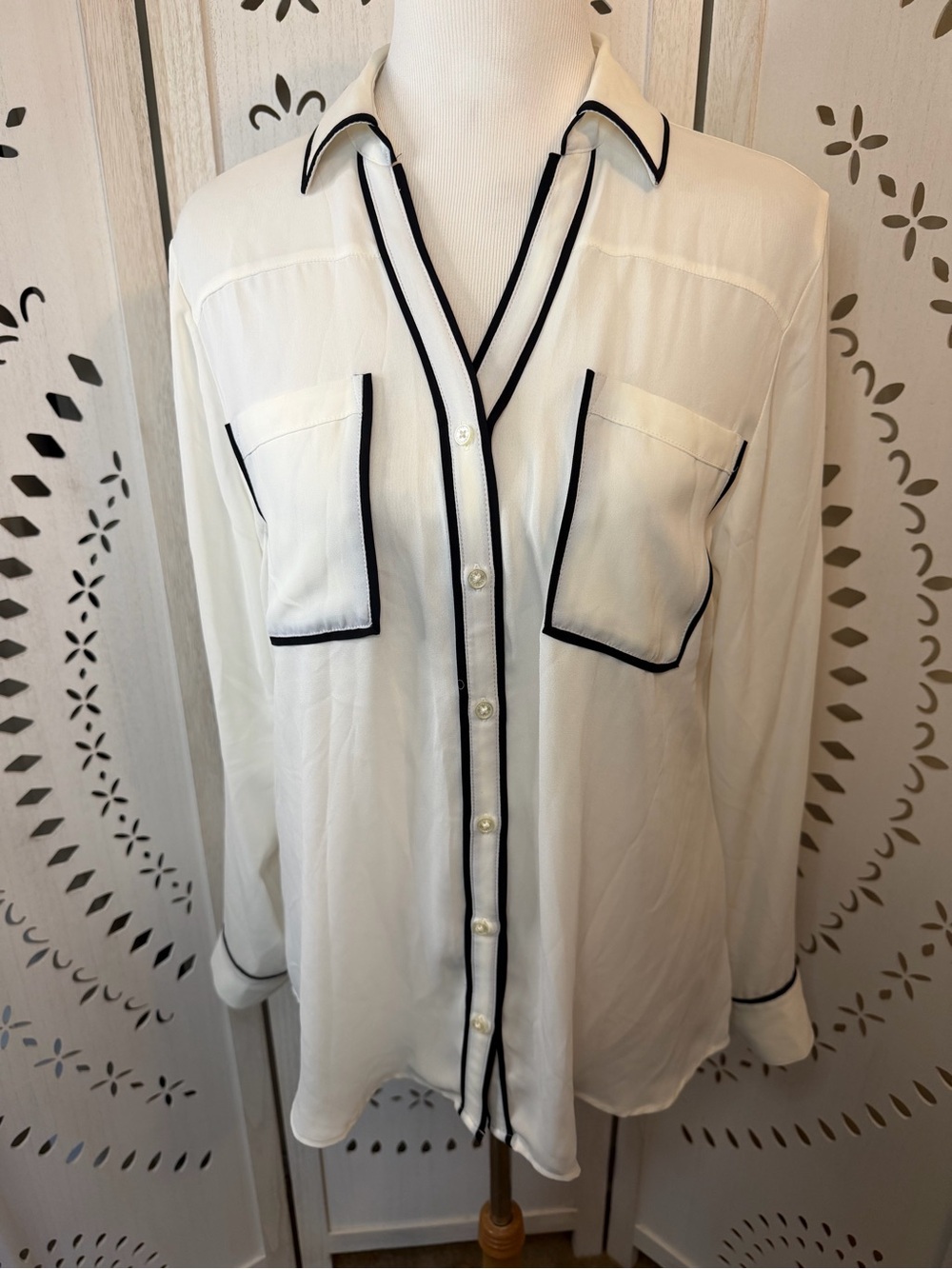 Express White Portofino Shirt with Black Trim